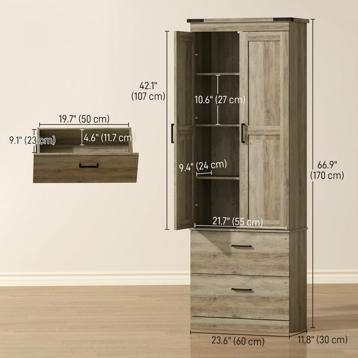 HOMCOM Armoire de Cuisine Haute avec Etageres Reglables, Ivoire Clair