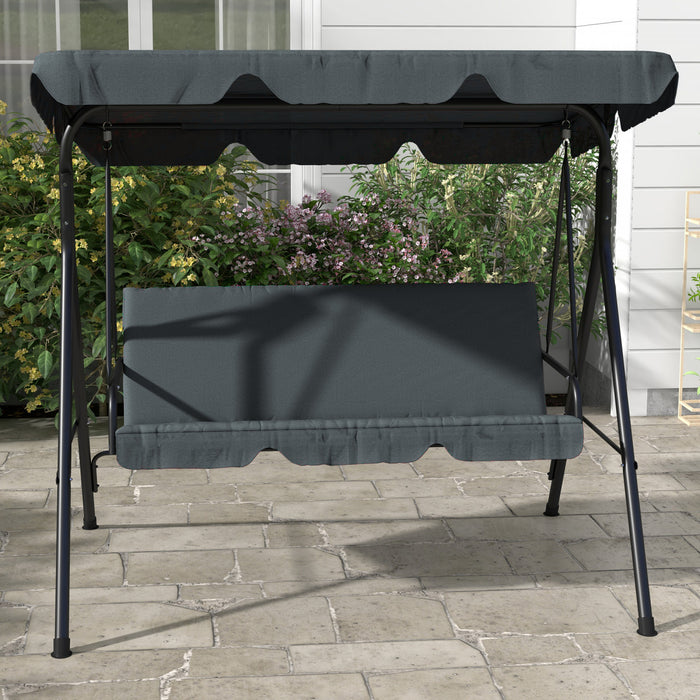 Outsunny Balancoire De Patio A 3 Places Avec Auvent Reglable, Gris