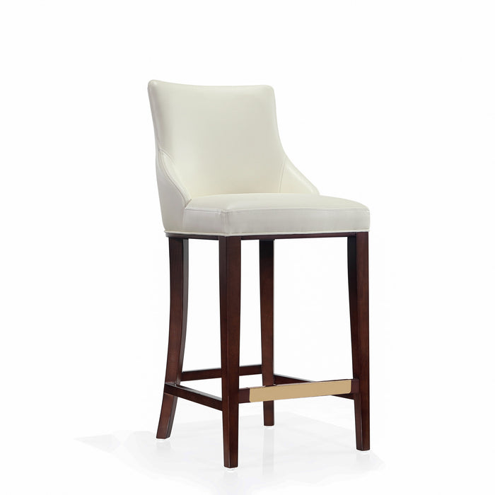 Tabouret de bar moderne en bois et tissu Shubert, ivoire - Lot de 2