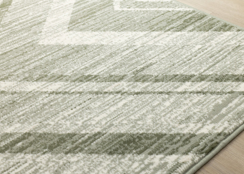 Tapis Florence vert et blanc a motif chevron vieilli, 7'9\" x 10'6\"