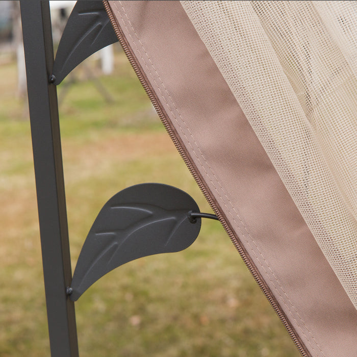 Outsunny 10' X 10' Gazebo De Terrasse Exterieure Avec Toit En Polyester A 2 Niveaux, Parois Laterales En Rideau Et Cadre En Acier, Beige