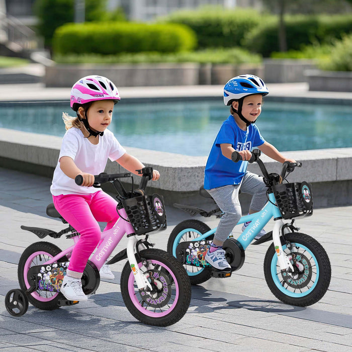 Costway 12\" Velo Pour Enfants Pour 3-4 Avec Guidon Reglable En Hauteur Et Frein A Main En Selle Bleu