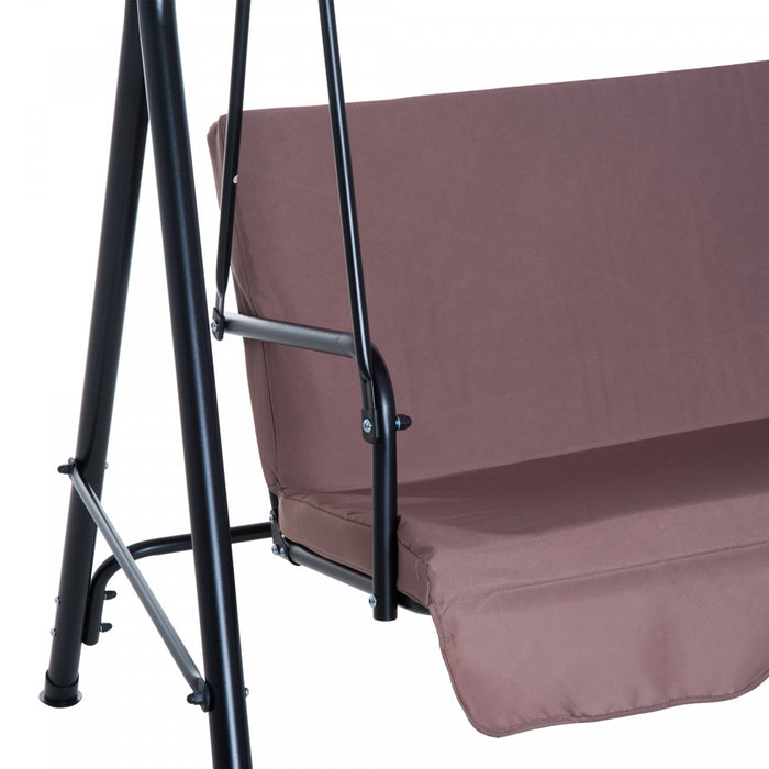 Outsunny Meatal Chaise Pivotante D'exterieur 3 Places Chaise Longue De Jardin Rembourree Hamac De Terrasse Avec Cadre Et Auvent Marron