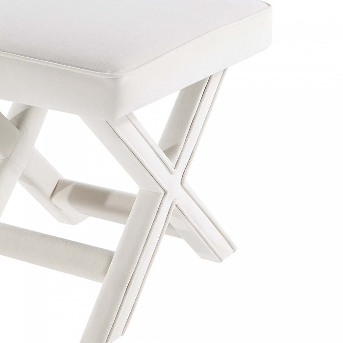 Banc d’appoint Abigail style milieu du siecle moderne en velours creme