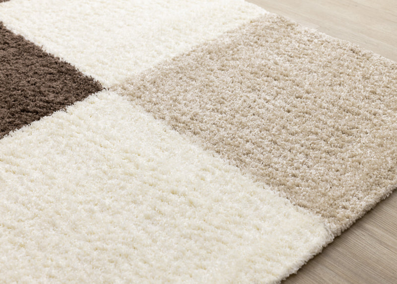 Tapis Fairmont a carreaux brun beige blanc, 5'3\" x 7'7\"