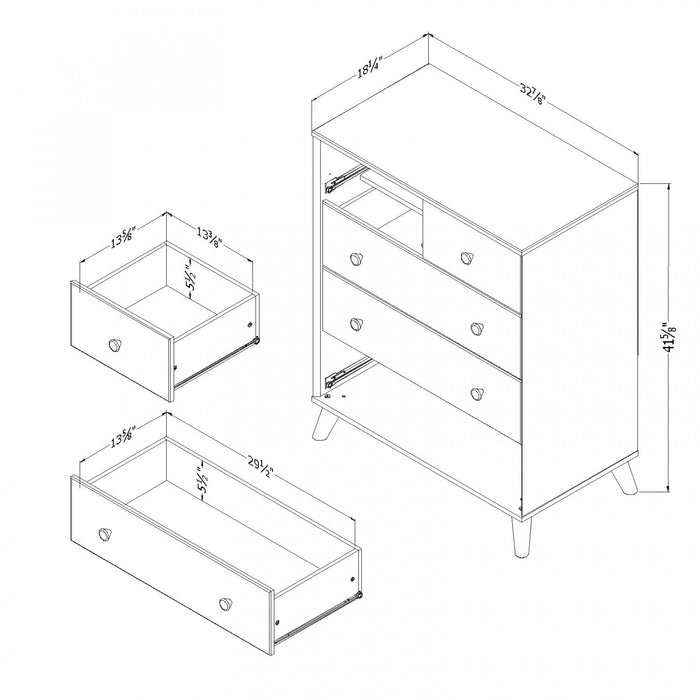 Commode verticale de rangement Yodi à 5 tiroirs - orme naturel et blanc