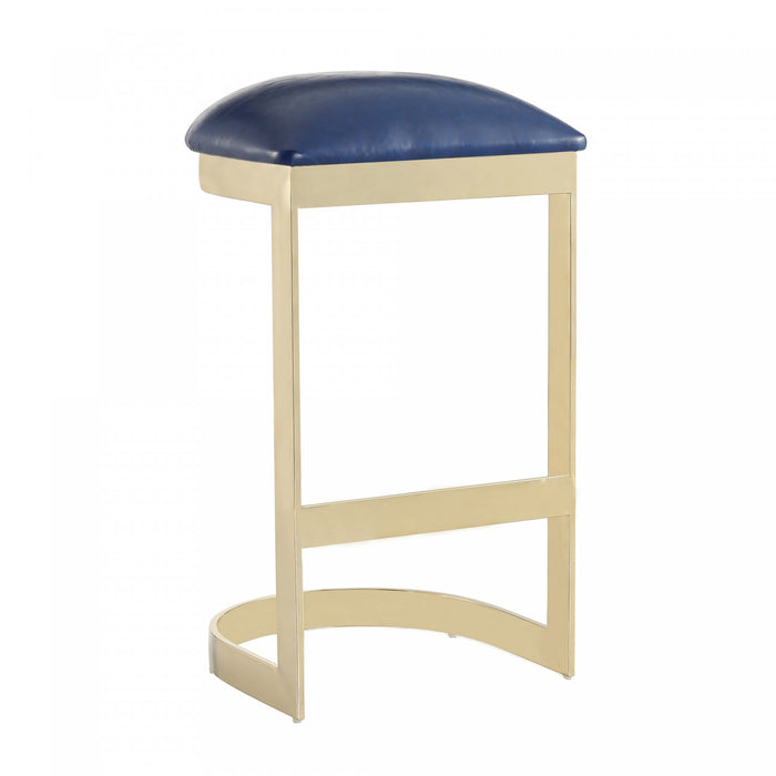 Tabouret de bar moderne en metal et tissu Aura bleu - Lot de 2