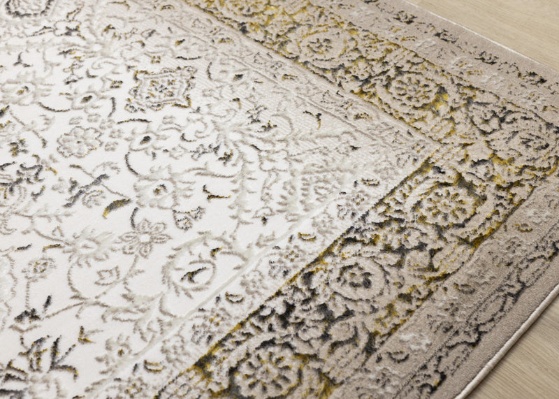 Tapis Zaris creme, jaune et noir elegant classique, 5'3\" x 7'7\"