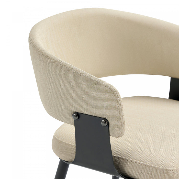 Chaise de salle a manger moderne Luce en metal texture et cuir vegetalien, coloris sable