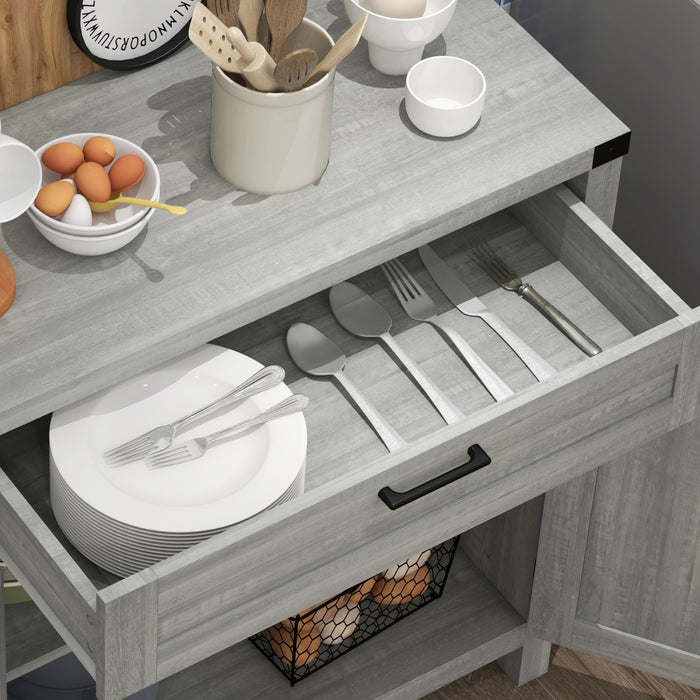 HOMCOM Buffet de ferme avec tiroir et etagere reglable, gris