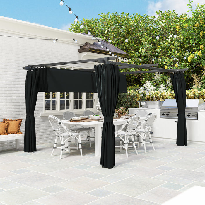 Outsunny Pergola Outdoo 10' X 13' Avec Auvent Et Rideaux Retractables