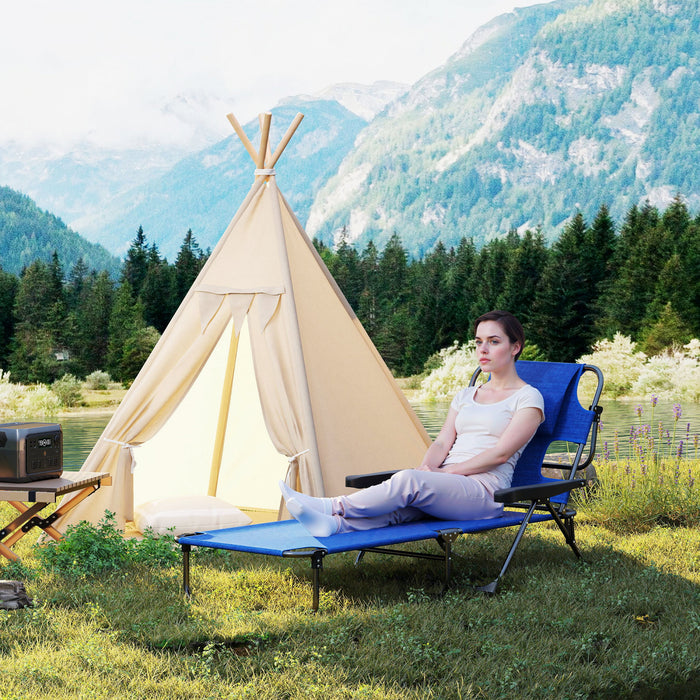 Outsunny Chaise Longue Pliante Avec Dossier Inclinable, Bleu Fonce