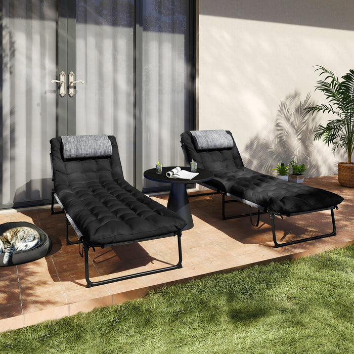 Outsunny 2 Pieces Chaises Longues Pliantes, Chaises Inclinables, Noir
