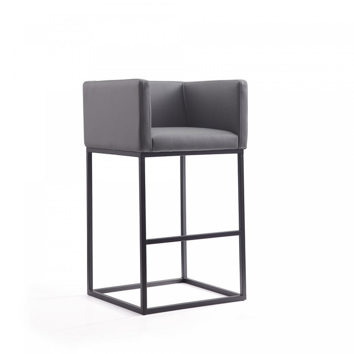 Tabouret de bar Embassy style milieu du siecle en metal et tissu gris - Lot de 3