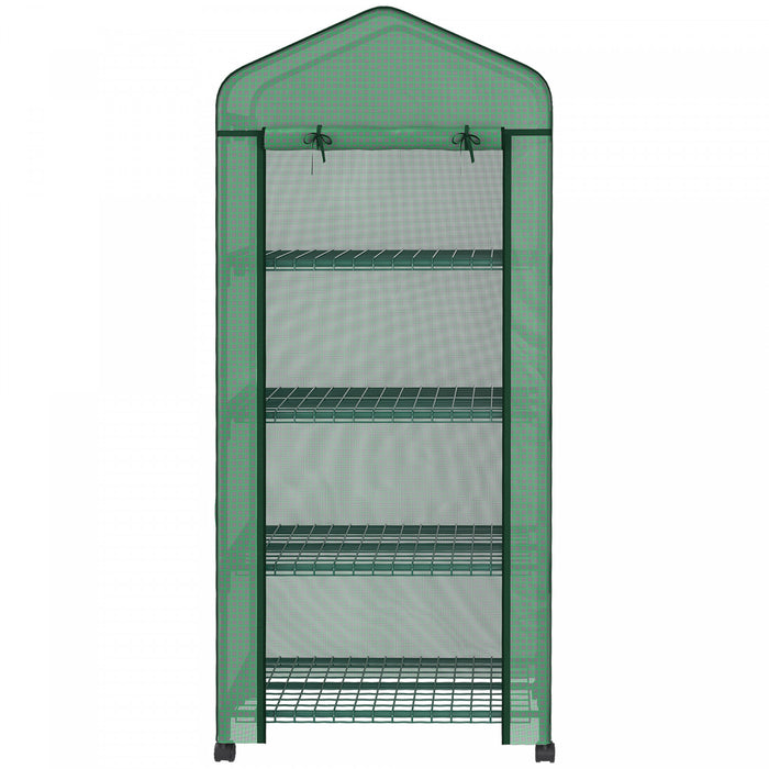 Outsunny Serre Portable Avec Etageres A 4 Niveaux, Couverture En Pe, Verte