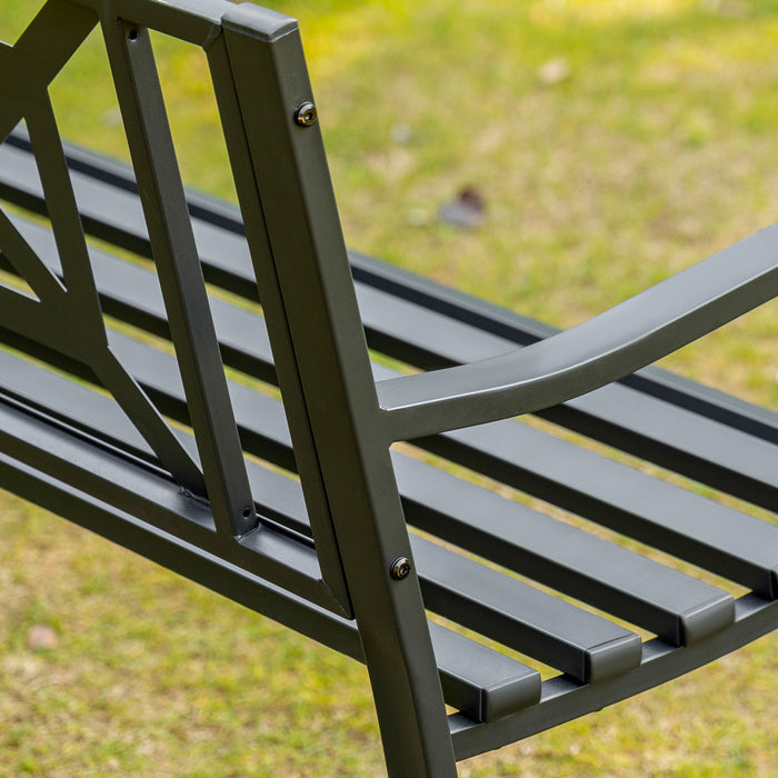 Banc De Jardin En Acier Outsunny Pour L'exterieur, Banc De Patio Pour 2 Personnes, Noir