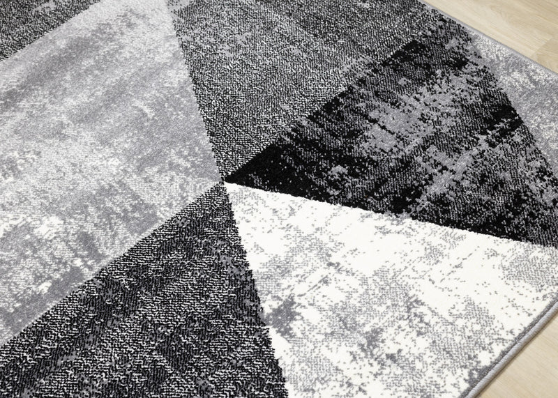 Tapis Covington triangle geometrique noir blanc gris vieilli, 7'10\" x 10'6\"