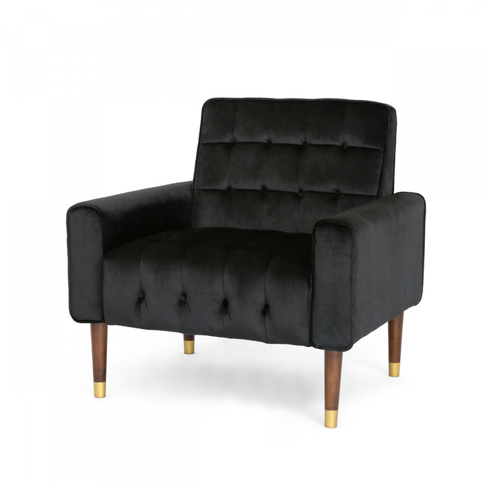 Lucas Fauteuil D’appoint Moderne Avec Dossier Capitonne, Revetement En Polyester, Noir