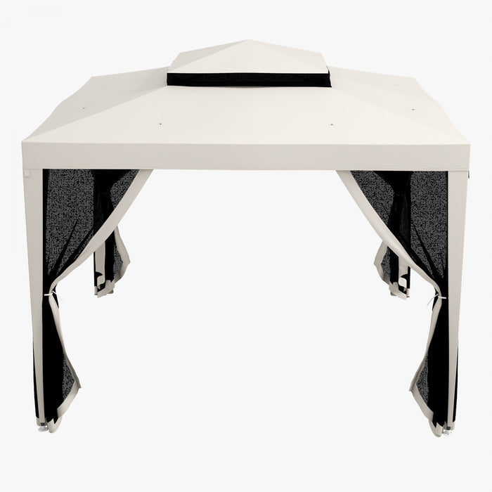 Outsunny Tente 10'x10' Avec Filet En Maille Toit A Deux Niveaux Blanc Creme