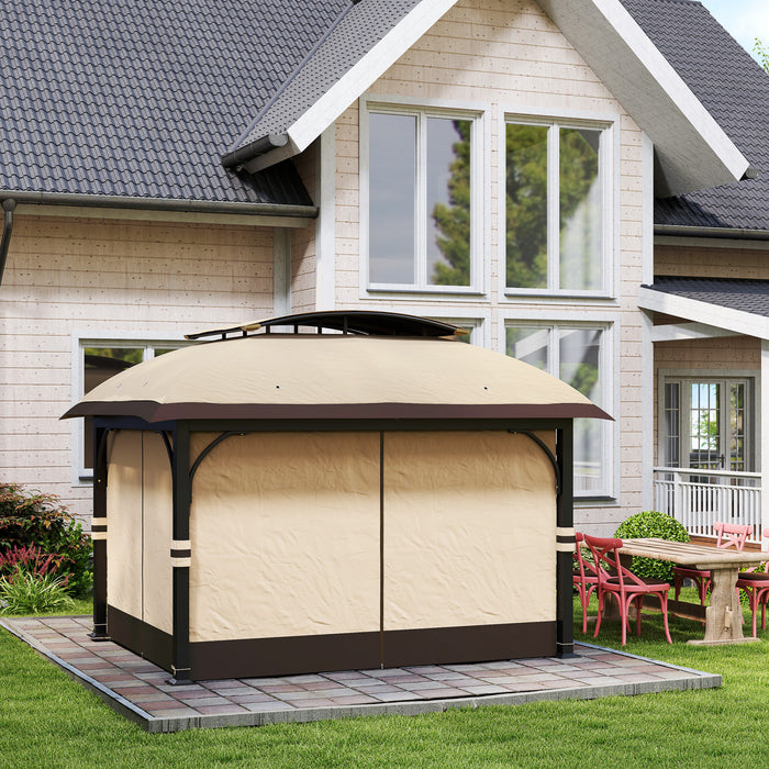 Outsunny Tonnelle A Double Toit 11 x 13' Avec Filet Et Rideaux, Kaki