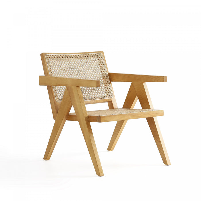 Fauteuil d’appoint en bois avec dossier en cannage style industriel chic Hamlet, naturel – Lot de 2