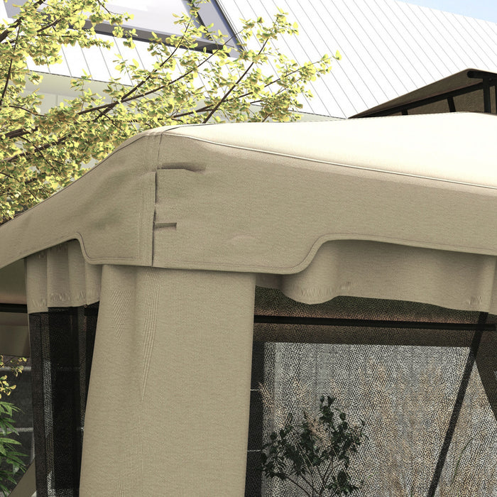 Outsunny Tente D'auvent De Pavillon De Patio De 12' Avec Filet, Taupe