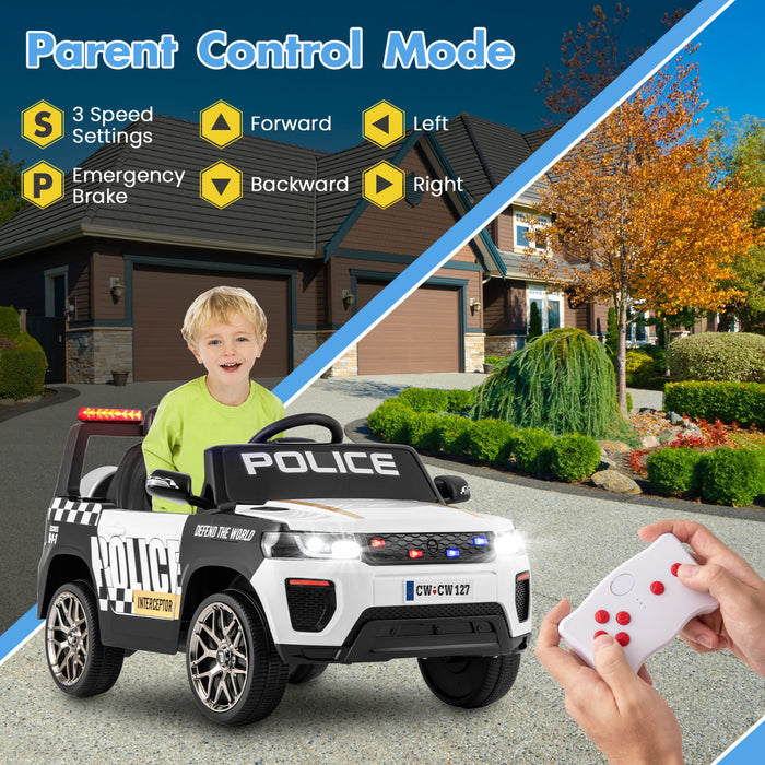 Honeyjoy Kids Ride Sur Voiture De Police 12v 7a Alimentee Par Batterie Voiture De Police Avec Telecommande Blanche