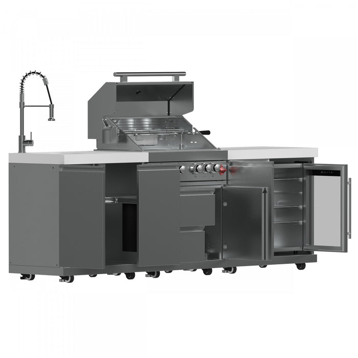 Cuisine d'exterieur Bulnes – BBQ en acier inoxydable de 60 000 BTU et comptoirs blancs – FODKT2506WHT