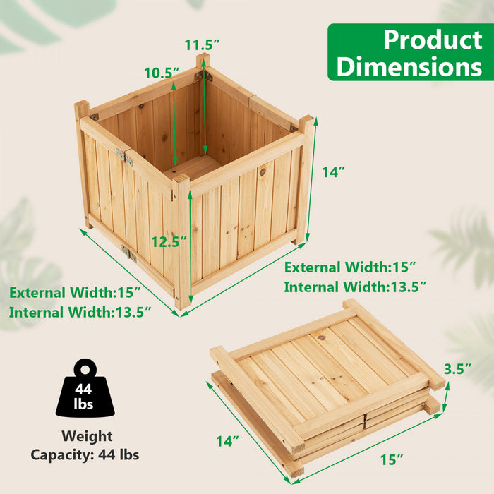 Pot De Fleurs En Bois Pliable, Jardiniere En Bois Avec Trou De Drainage Pour Plante,legume,herbe,fleur Dans Balcon,cour,jardin, 38x38x35cm, Couleur Du Bois