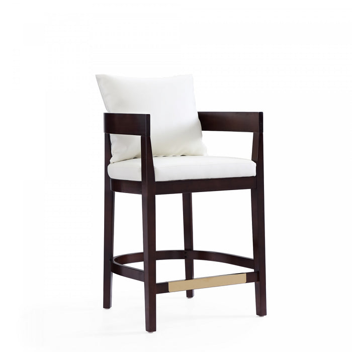 Tabouret de comptoir en bois rembourre style mid-century Ritz, ivoire – Lot de 2