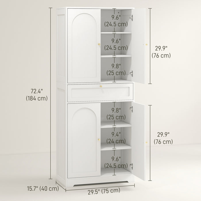 HOMCOM Armoire de cuisine 72.4\", meuble de rangement avec portes, blanc