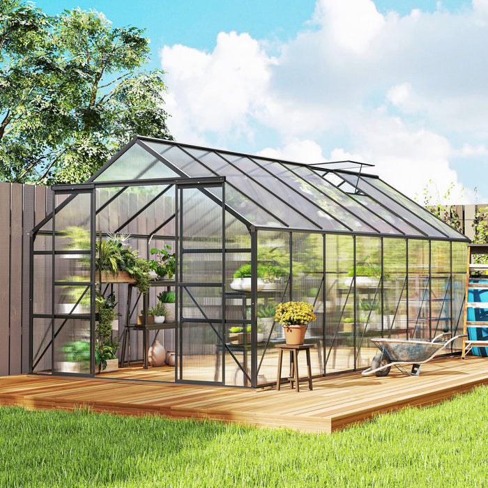 Outsunny Serre de Jardin en Aluminium avec Panneaux Polycarbonate et Gouttiere