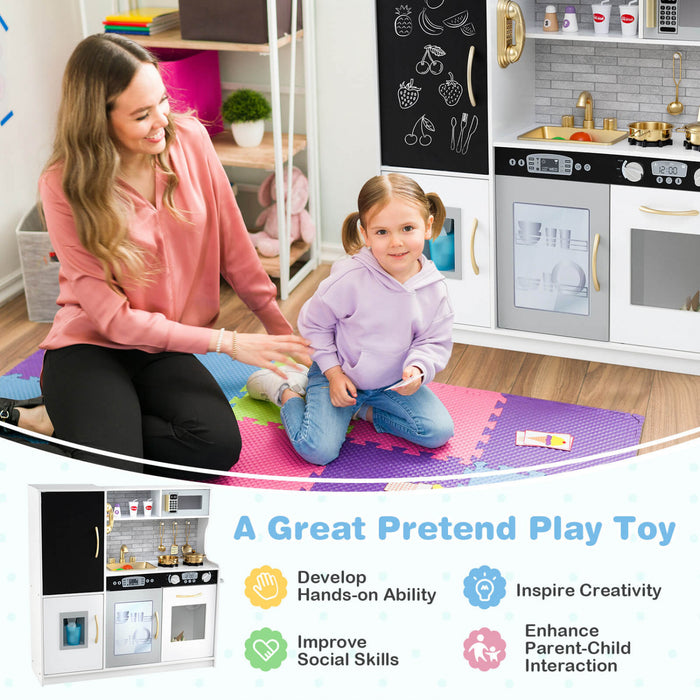 Costway Kid's Pretend Play Kitchen Toddler Kitchen Playset Avec Blackboard Beige