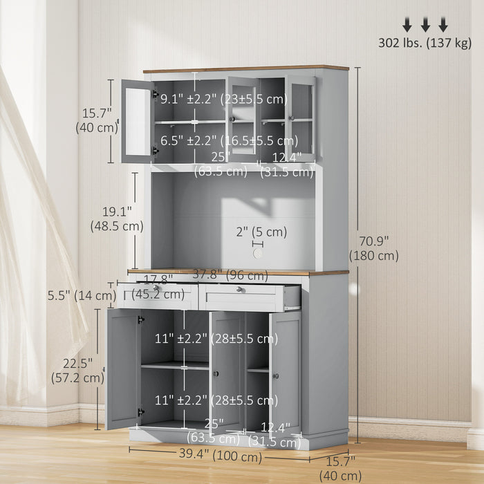 HOMCOM Armoire de Cuisine 71\", Buffet avec Espace Micro-ondes, Gris