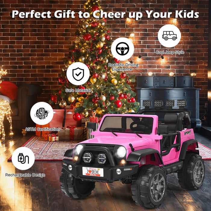 Voiture Pour Enfants 2 Places 12v, Pick-up Telecommande Avec Compartiment De Rangement, Coloris Rose