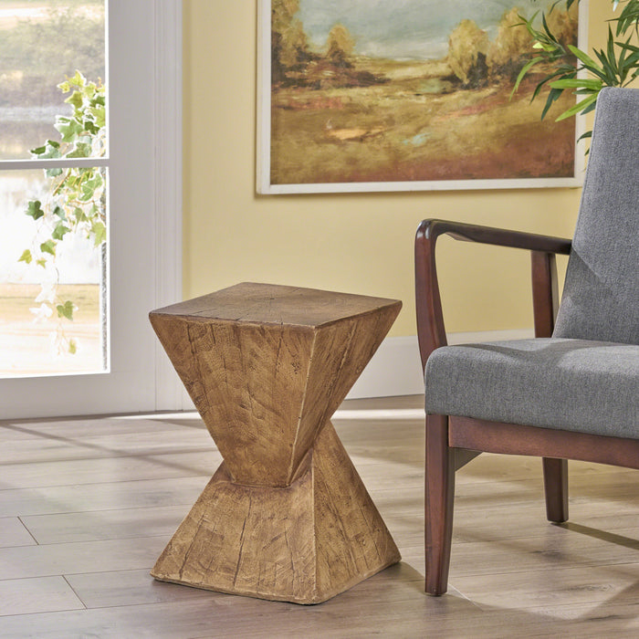 Table d'appoint geometrique torsadee Zane 18 pouces MGO, table laterale interieure a grain de bois, naturel