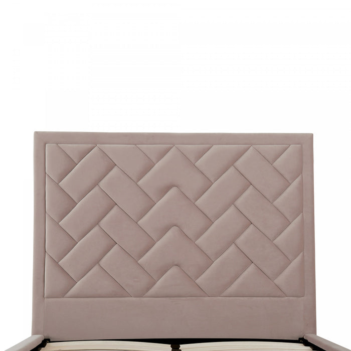 Lit double moderne Crosby en velours capitonne, coloris rose blush