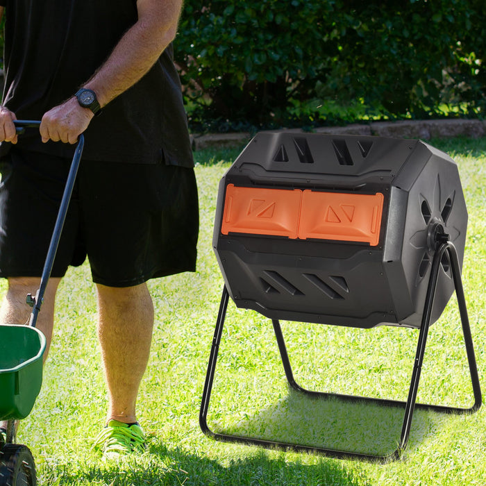 Outsunny Composteur Exterieur Rotatif A 360°, 43 Gallons, Gris Et Orange