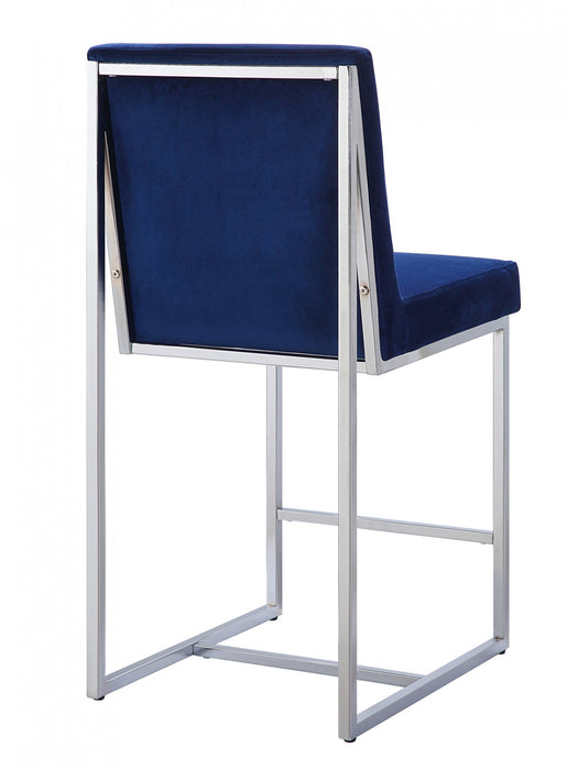 Chaise d'hauteur comptoir Luxembourg, bleu et chrome (ensemble de 2)