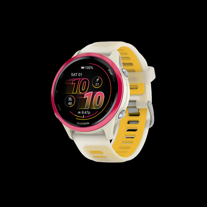Garmin Forerunner 570 Smartwatch 42mm, Amoled, Raspberry Aluminum, Bone/mango, Gps Fitness Tracker, Running, 10-day Battery