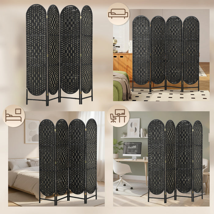 HOMCOM Paravent 4 Panneaux, Ecran Pliable Bohemien, Noir