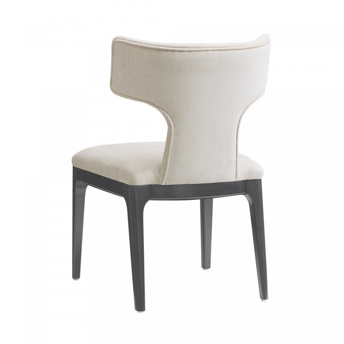 Chaise laterale en bois et chenille creme style mid-century Eloria - Lot de 2