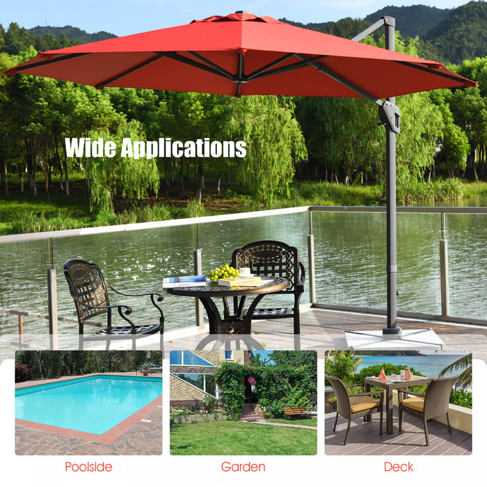 Costway Parasol deporte 11ft pour terrasse a rotation cantilever, aluminium, inclinable, base croisee, orange