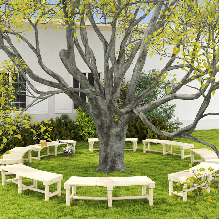 Banc D'arbre De Jardin Rond En Bois Outsunny Avec Siege A Lattes, Naturel