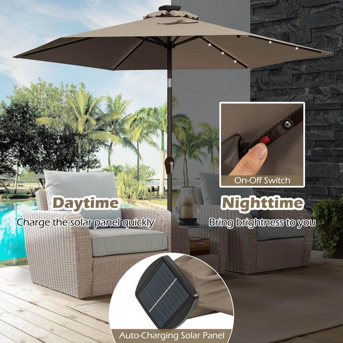 Costway Parasol de marche solaire LED de 9 pieds avec reglage d'inclinaison et manivelle, tan