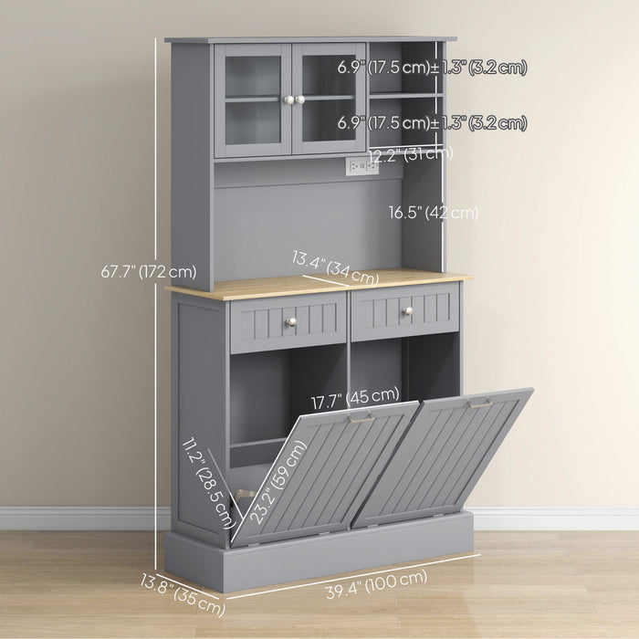 HOMCOM Armoire Garde-Manger Cuisine avec Station de Chargement, Gris