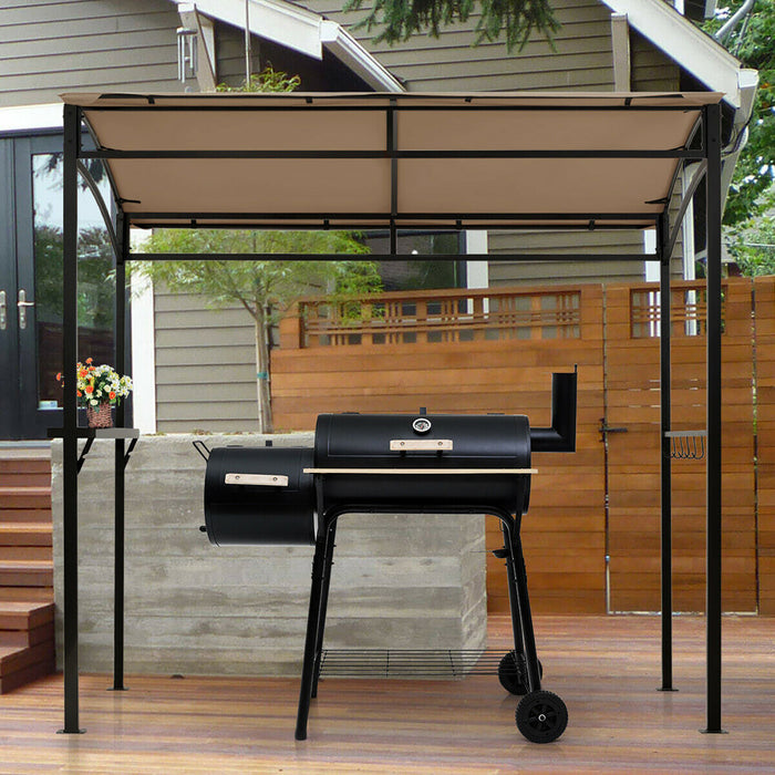 7’x4.5 ’ Grill Gazebo Patio Exterieur Jardin Bbq Auvent Abri De Rangement Crochet Brun