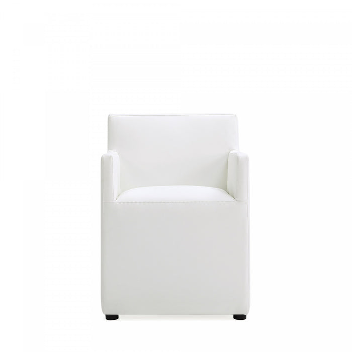 Fauteuil moderne en cuir vegetalien blanc Anna Square - Lot de 2