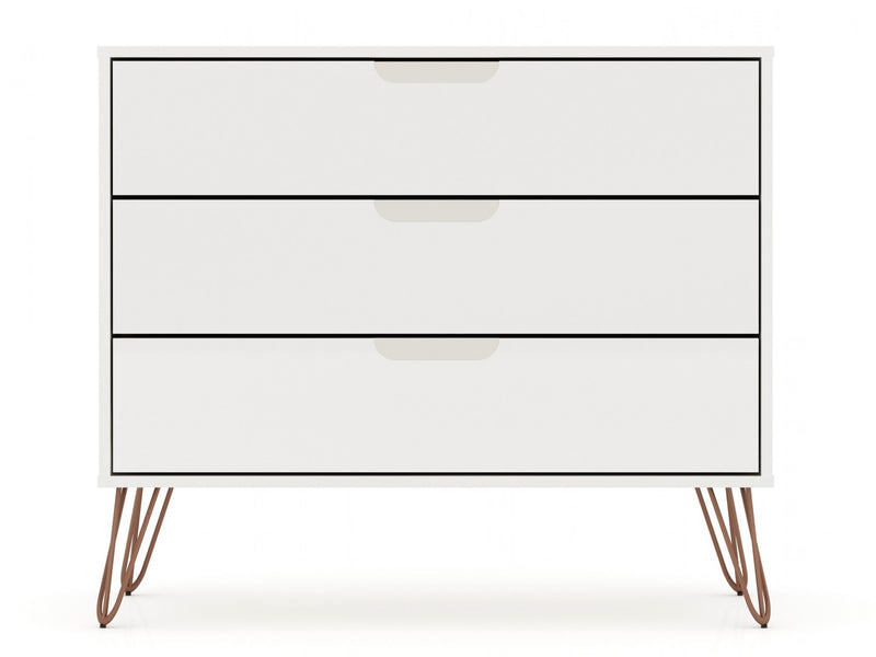 Commode Rockefeller Mid-Century Modern 89 cm en blanc (3 tiroirs) – Lot de 2