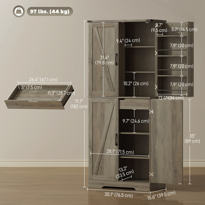 HOMCOM Meuble de rangement de cuisine 72 po, style campagnard, Gris